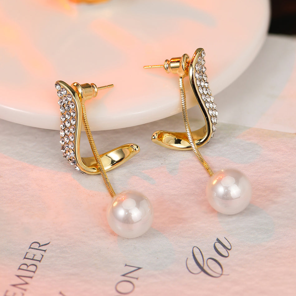 Geometric Pearl Zircon Stud Earrings for Women