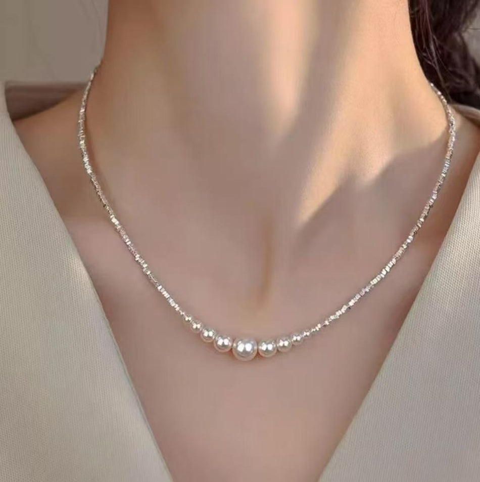 Mother of Pearl 925 Silver Geometric Necklace for Women
