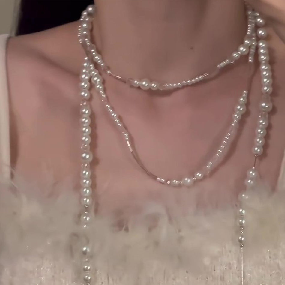 Double-Layer Starry Sky Pearl Necklace for Women