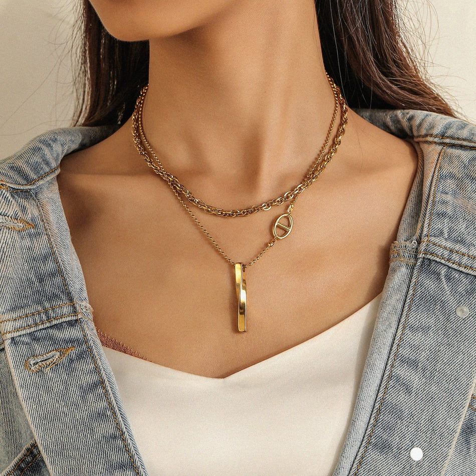 Gold Water Ripple Pendant Necklace for Women