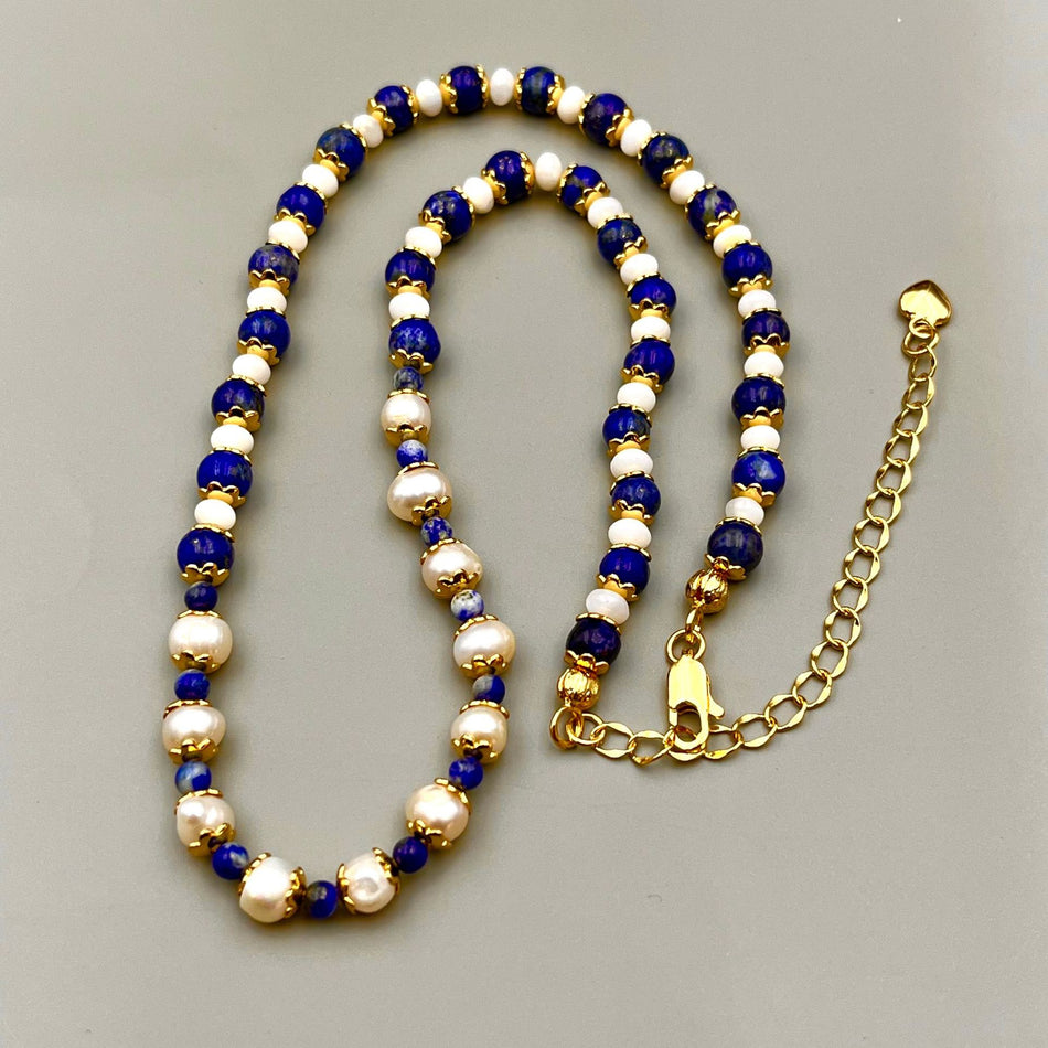 Natural Lapis Lazuli Beaded Necklace for Women