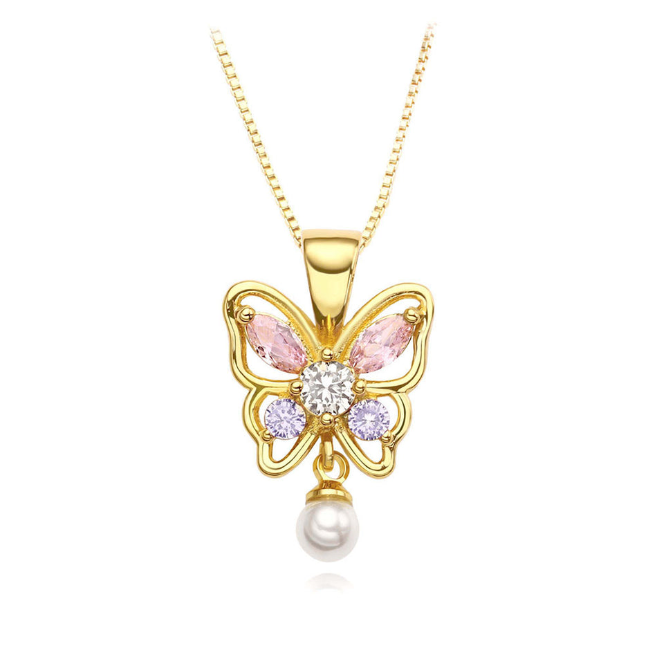 Butterfly Pendant Necklace with 18K Gold Tone Finish for Women