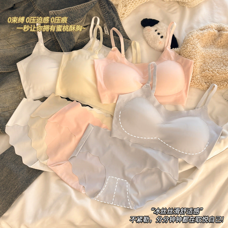 Ice Silk No-Trace Bra Set for Women, Wire-Free Support