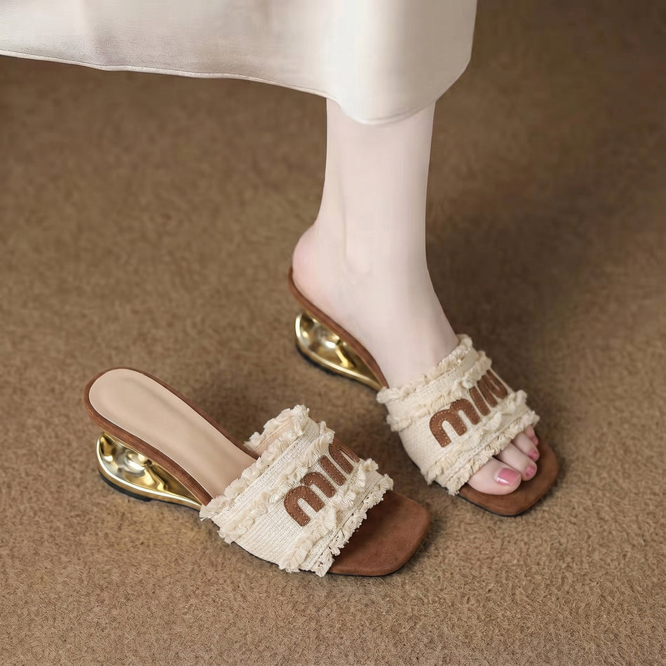 Title: French Lace Wedge Sandals with Open Toe for Women