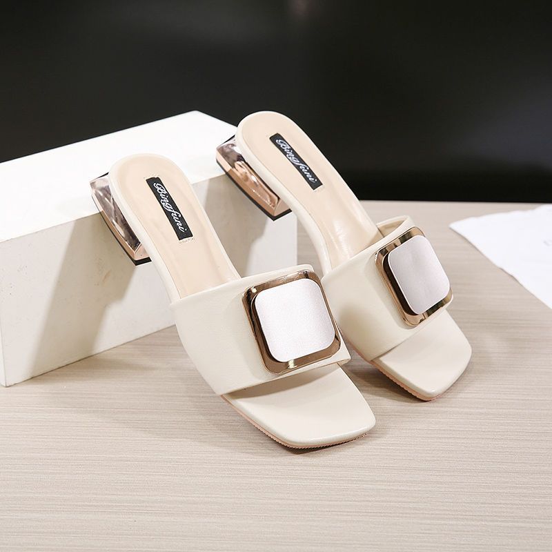 Bowknot Square Toe Medium Heel Sandals for Women