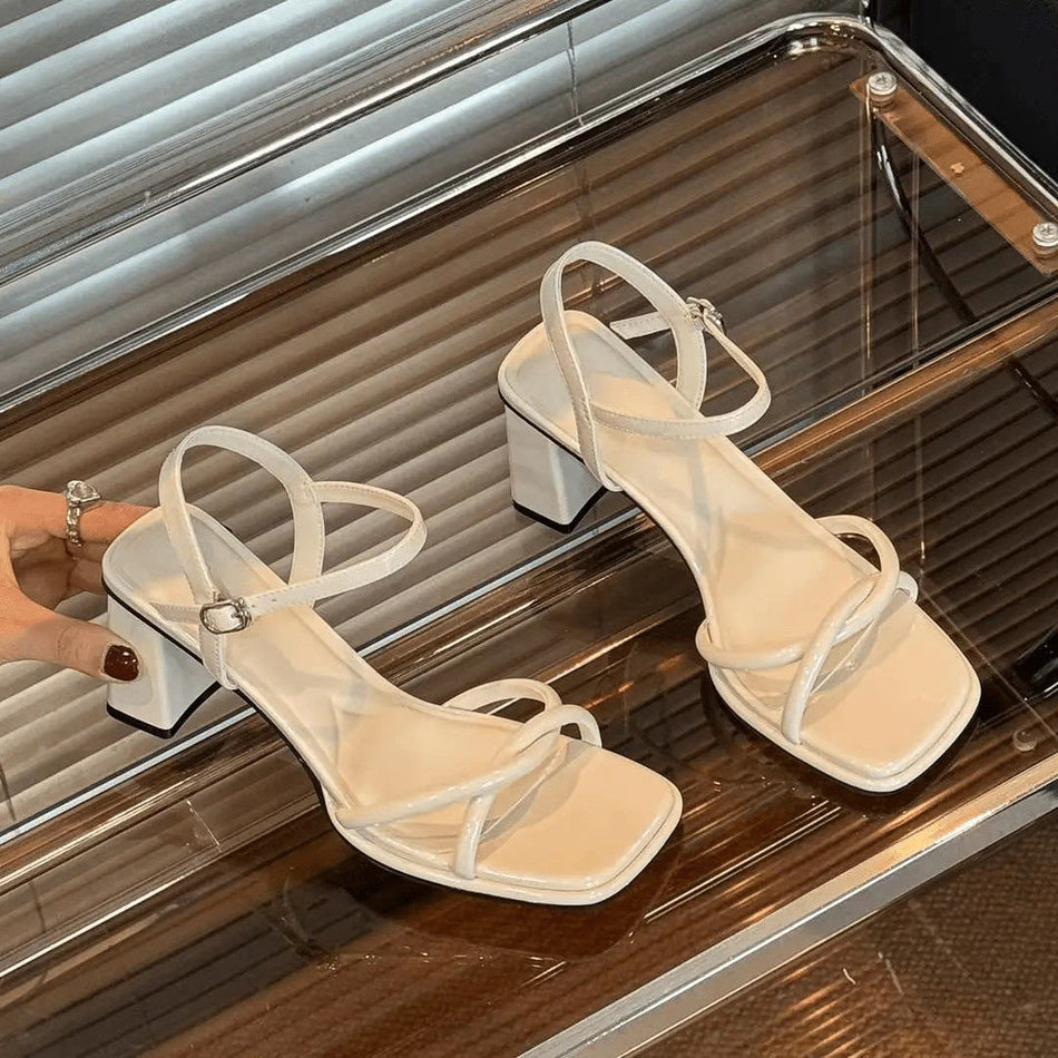 French Style Square Toe High Heel Sandals for Women