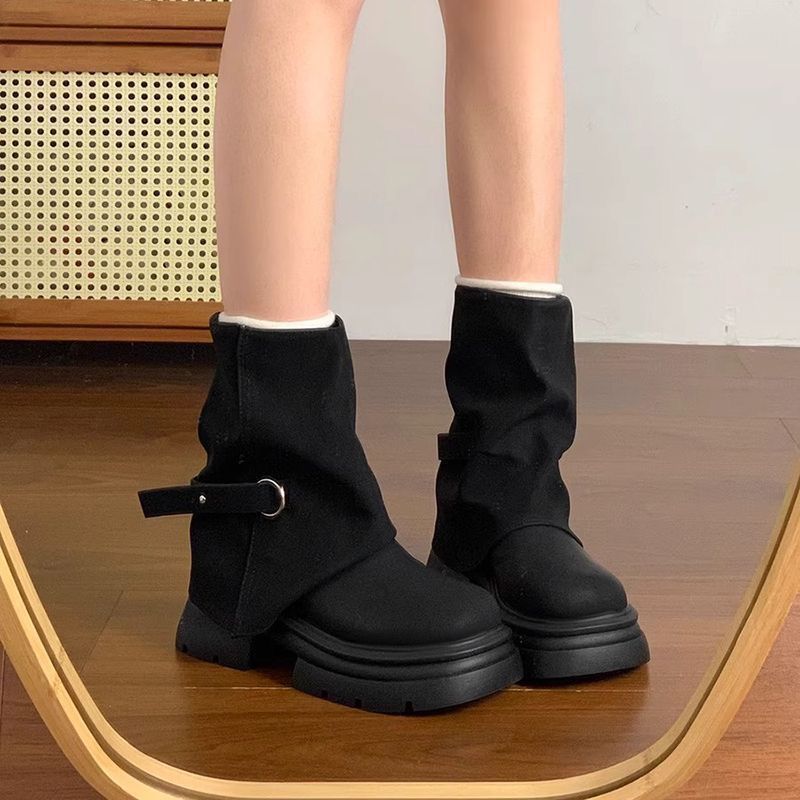 Women's Brown Slouch Martin Boots with 5cm Thick Sole