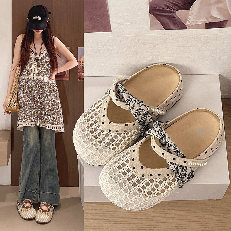 Women’s Thick-Soled Hollow-Out Clogs with Woven Detail