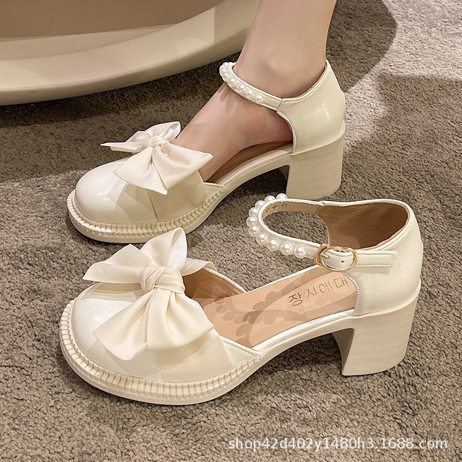 Women’s Pearl Mary Jane Shoes with Chunky Mid Heel