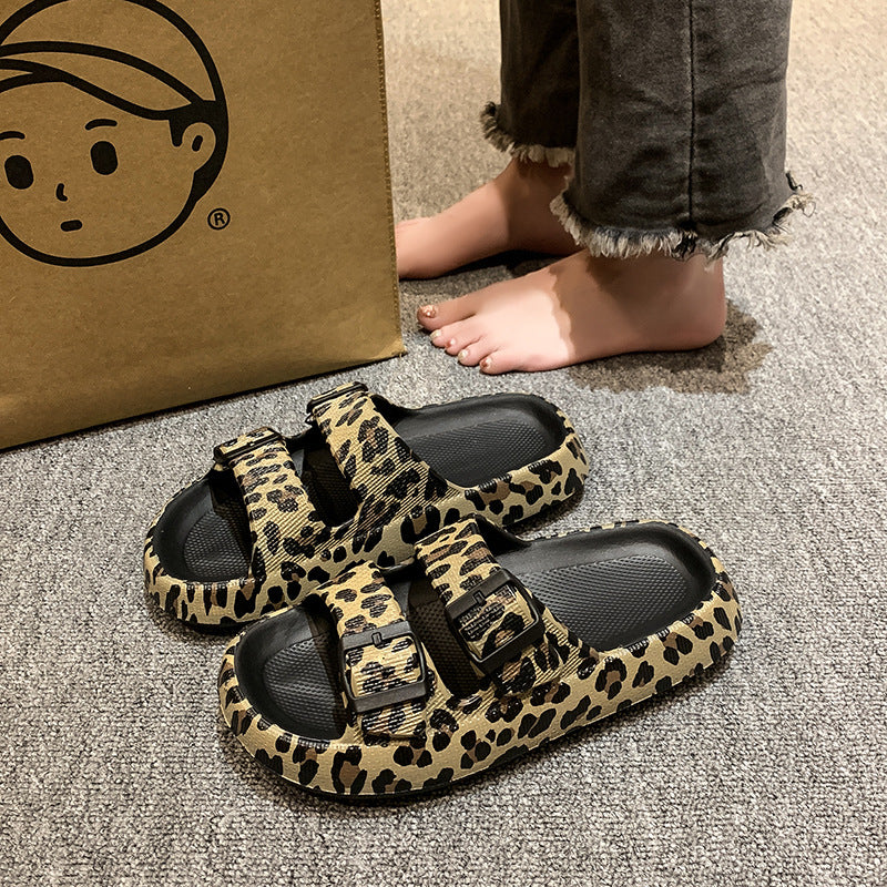 Women’s Leopard Print EVA Thick-Soled Beach Flip-Flops