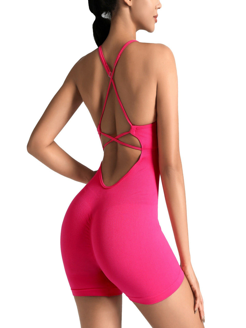 Seamless Backless Yoga Bodysuit with Peach-Lift Fit
