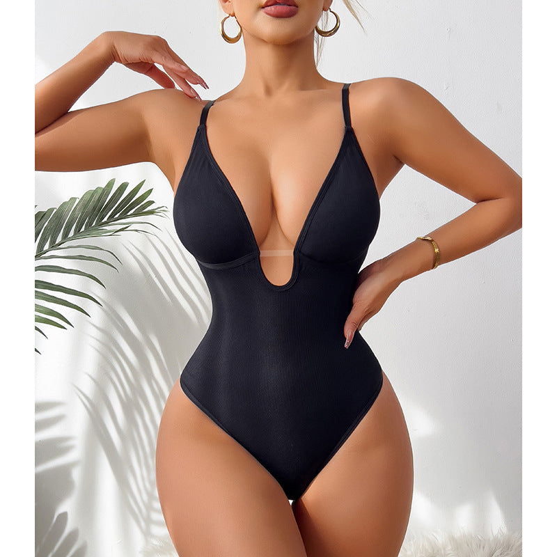 Seamless Deep V-Neck Tummy Control Bodysuit for Women