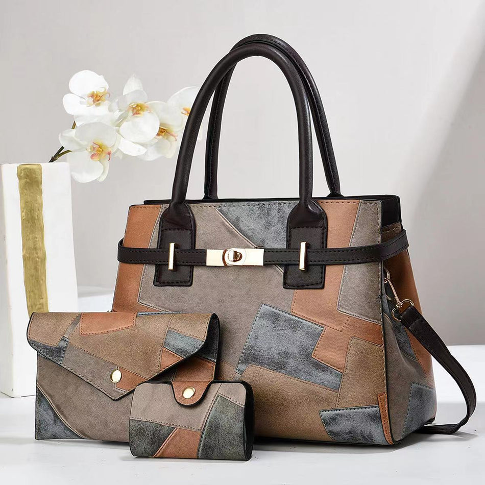 Women's Large PU Shoulder Bag with Spliced Detail