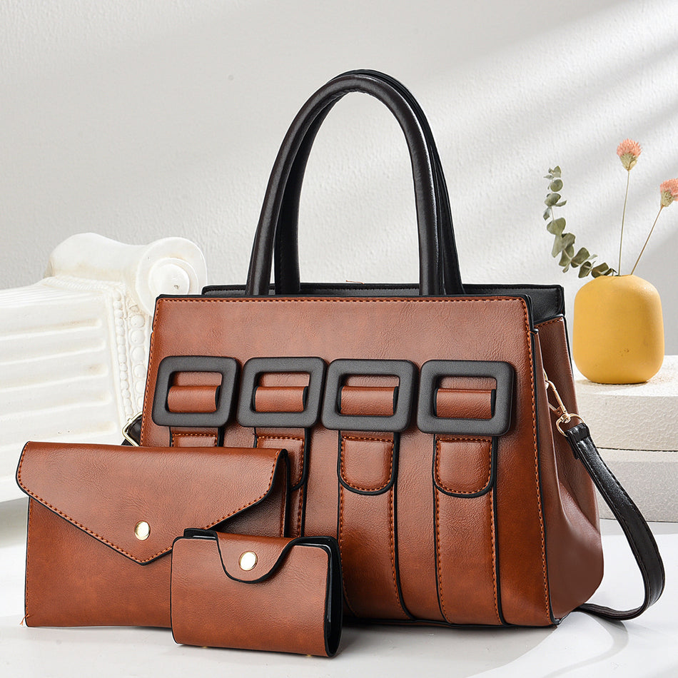 Women's Large PU Handbag with Buckle Detail