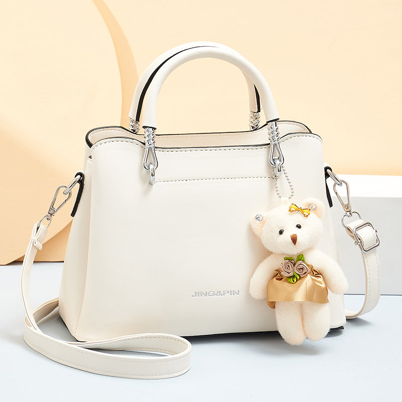 Women's PU Shoulder Bag with Bear Pendant and Multiple Compartments