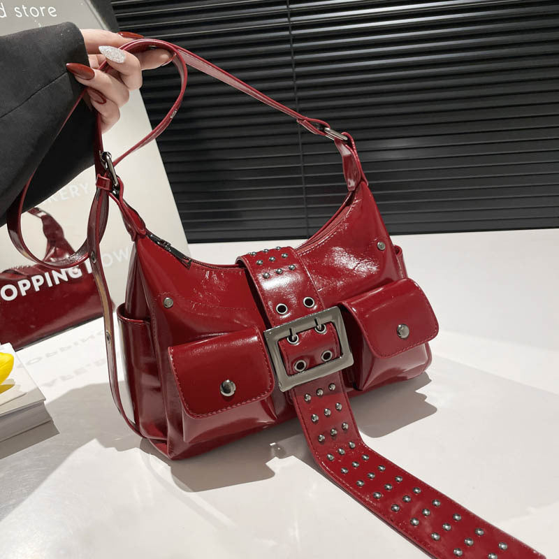 Women's Large PU Rivet Shoulder Crossbody Bag with Pockets