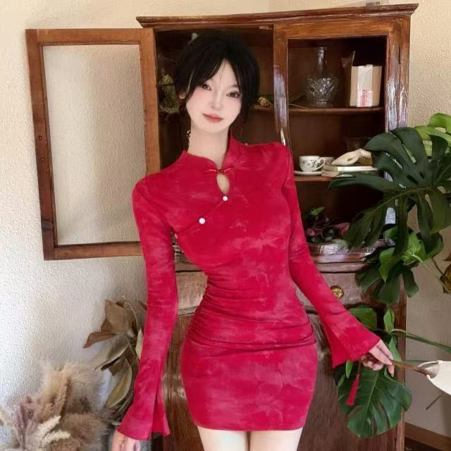 Women's Retro Cheongsam-Inspired Slim Fit Dress
