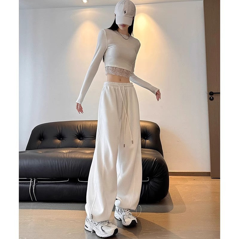 Women's High-Waist Wide-Leg Cotton Casual Sports Pants