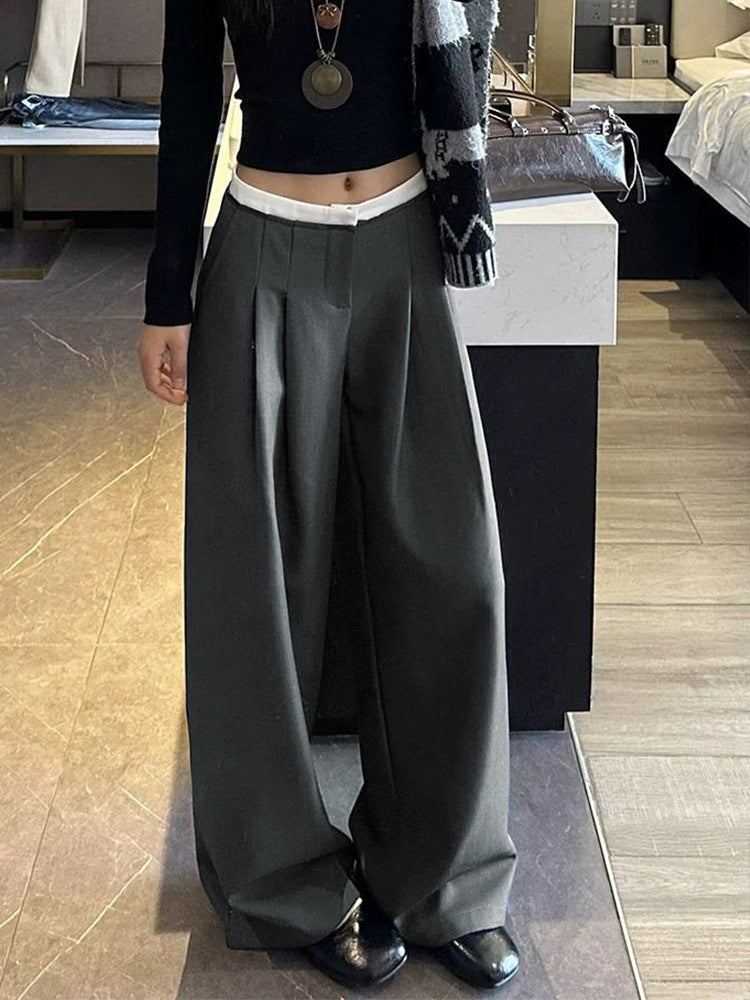 Gray High-Waisted Wide-Leg Pants for Women, Old Money Style