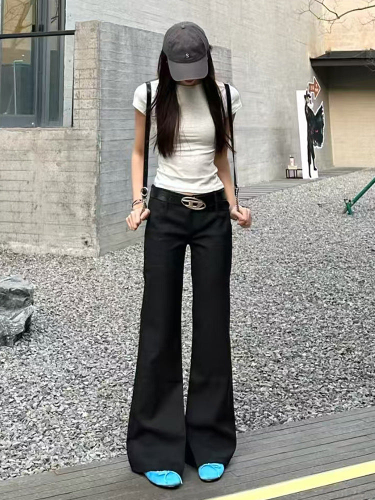 Low-Waist Flared Suit Pants for Women, Draped Bootcut Trousers
