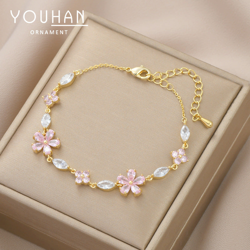 Zircon Petal Bracelet for Women, Geometric Gold or Silver Jewelry
