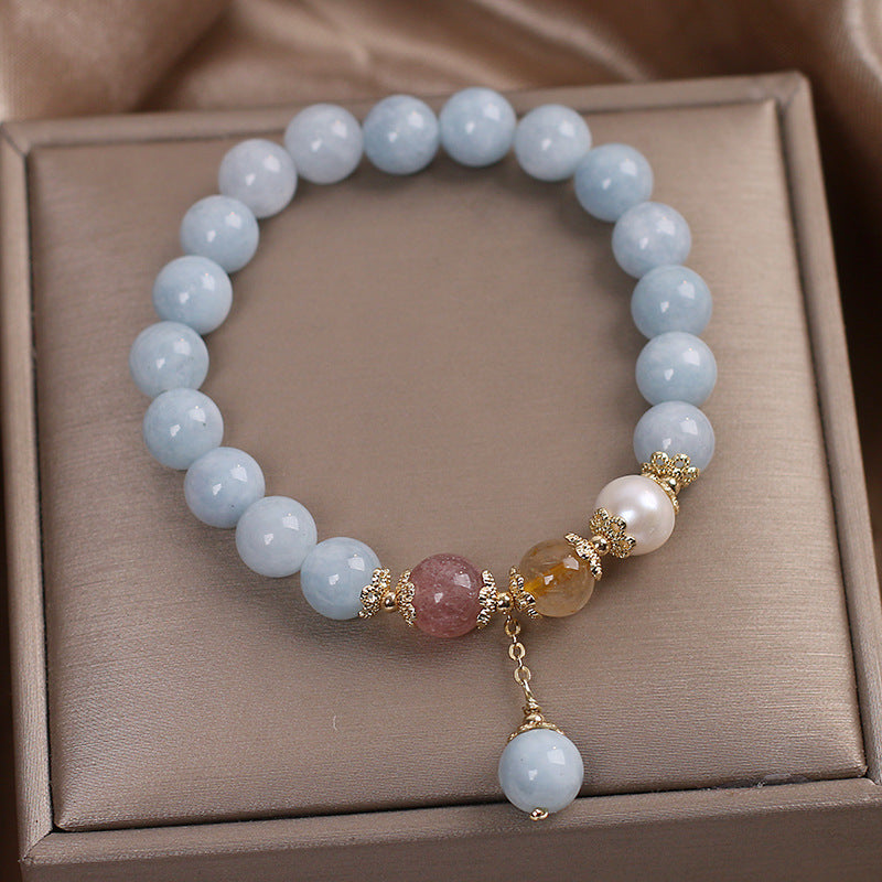 Natural Red Agate Bracelet with Freshwater Pearl and Aquamarine
