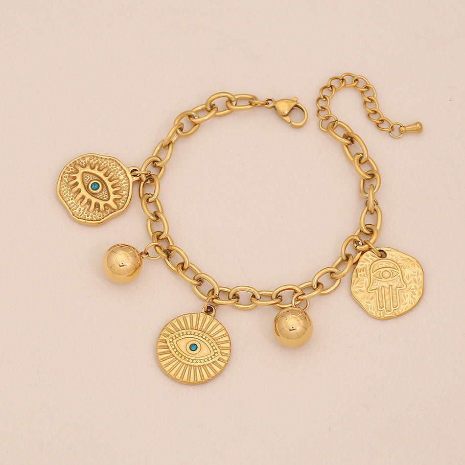 18K Gold Titanium Steel Star and Moon Tassel Bracelet for Women