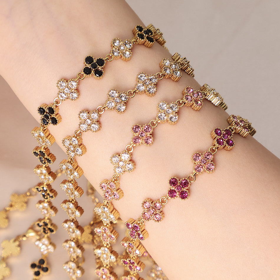 Colorful Diamond Stainless Steel Bracelet and Necklace Set