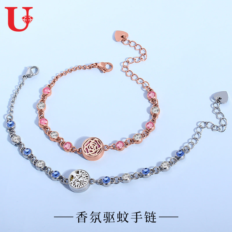 Titanium Steel Floral Aromatherapy Bracelet for Women, Adjustable Jewelry