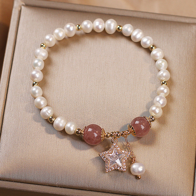 Freshwater Pearl Crystal Star Bracelet, Korean-Inspired Jewelry