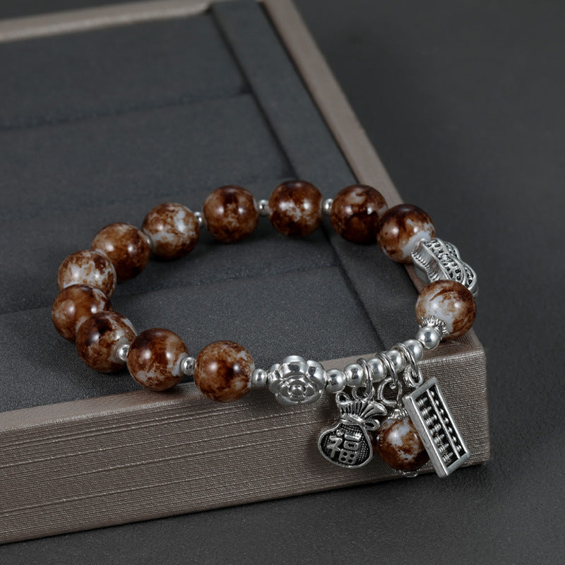 Vintage Silver-Plated Peanut Beaded Bracelet, Handmade Retro Jewelry