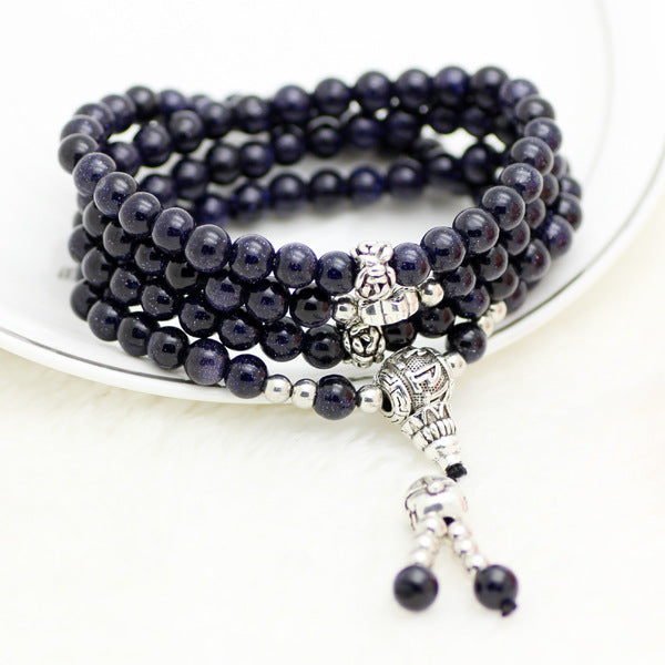 Blue Sandstone Buddha Bead Bracelet, 108-Bead Multi-Layer Jewelry