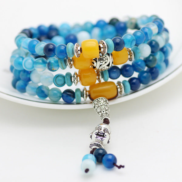 Striped Agate Buddha Bracelet, Multi-Layer 6mm Beaded Jewelry for Men & Women