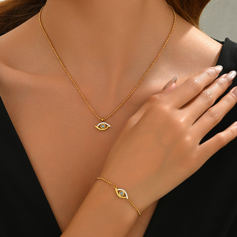 18K Gold Devil’s Eye Stainless Steel Bracelet, Diamond-Set Geometric Jewelry