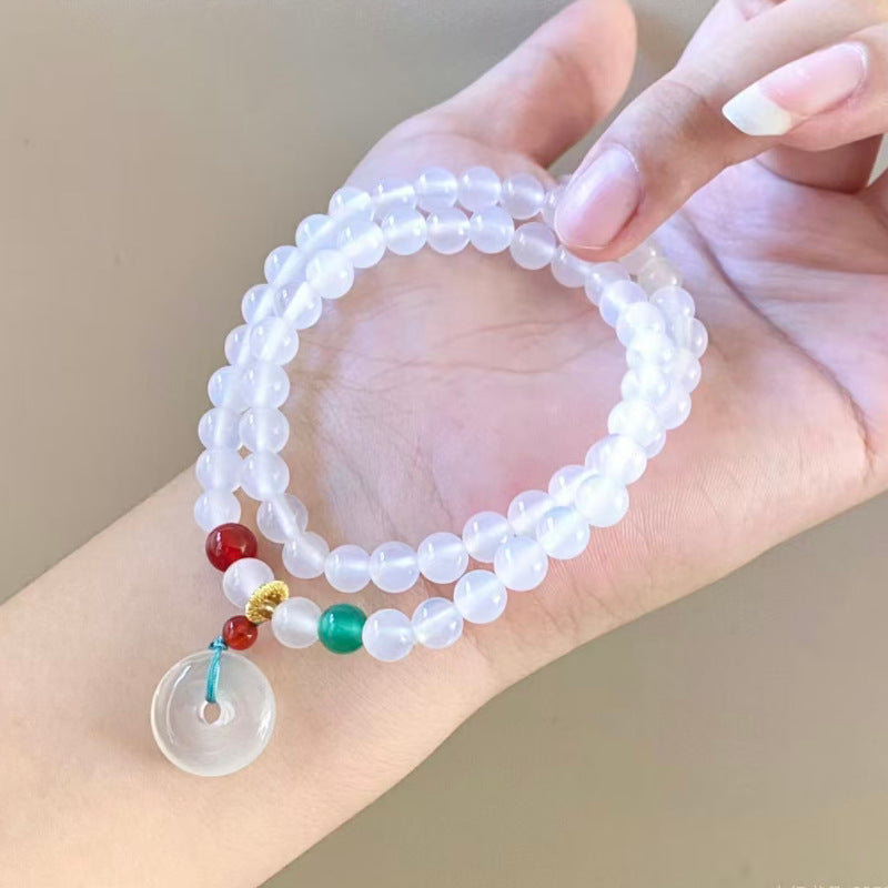 White and Azure Agate Double-Circle Bracelet, Chinese-Style Beaded Jewelry