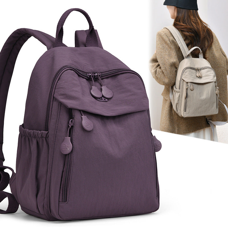 Lightweight Waterproof Nylon Backpack for Women, Multi-Pocket Travel Bag