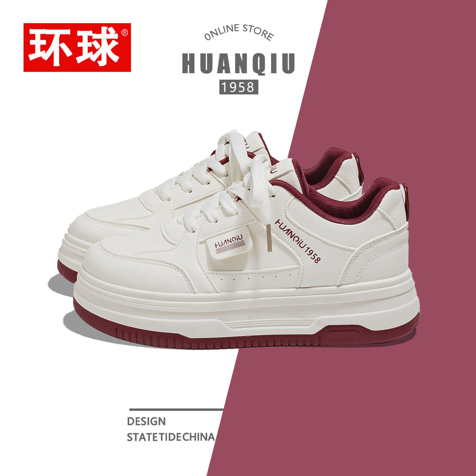 Women's Red-Accent Thick-Soled Campus Sneakers