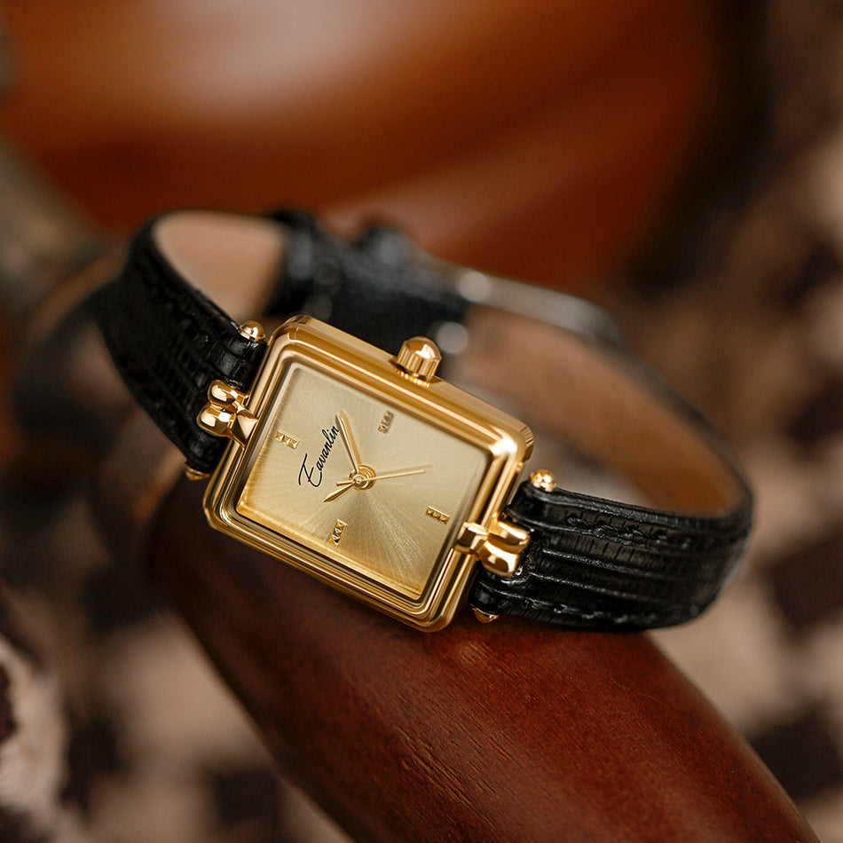 Elegant Square Genuine Leather Watch for Women