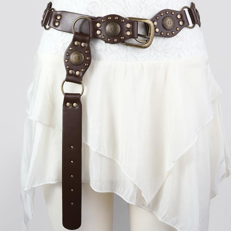 Retro Brown PU Waist Belt with Geometric Buckle for Women
