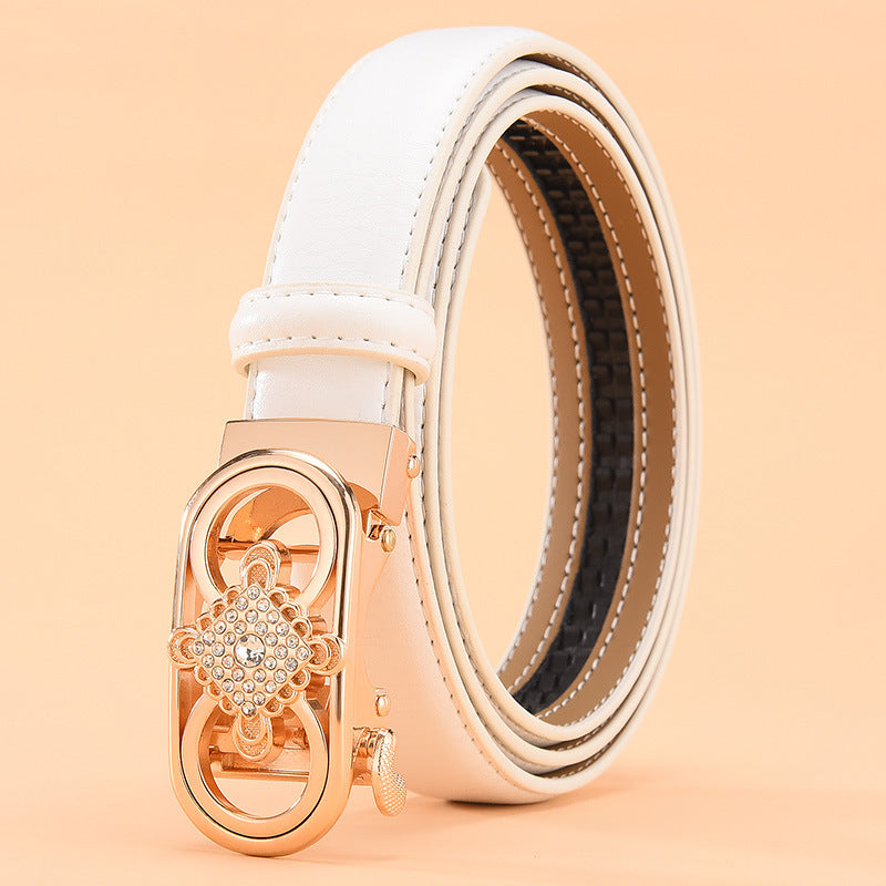 Genuine Leather Automatic Buckle Belt with Knot Detail