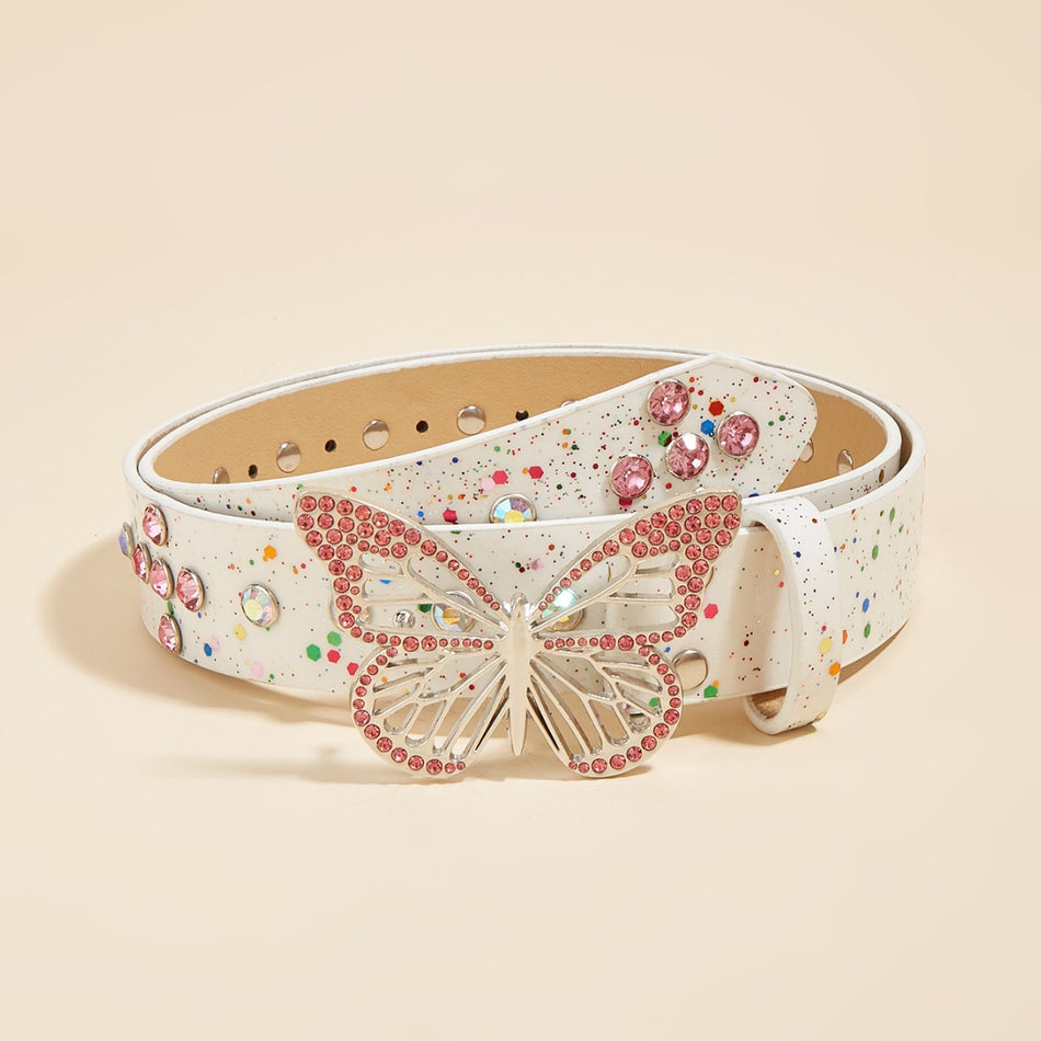 Women's Y2K Butterfly Rhinestone Belt – Cute Decorative Jeans Waist Belt