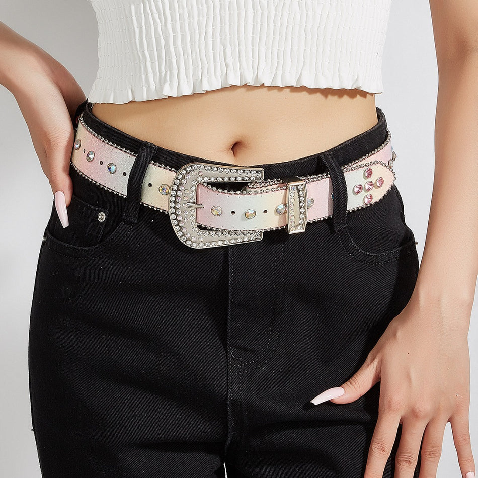 Women's Rhinestone Beaded Belt – Colorful Y2K Decorative Jeans Waist Belt