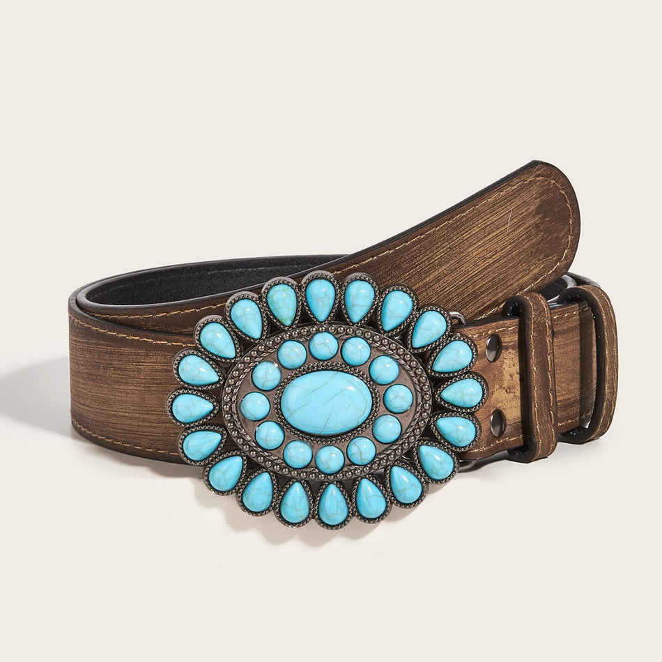 Women's Western Bohemian Rose Print Beaded Retro Belt