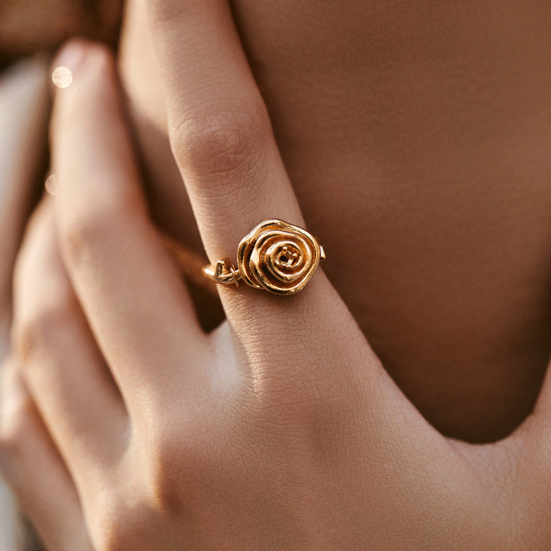 French Retro Rose Flower Adjustable Ring for Women