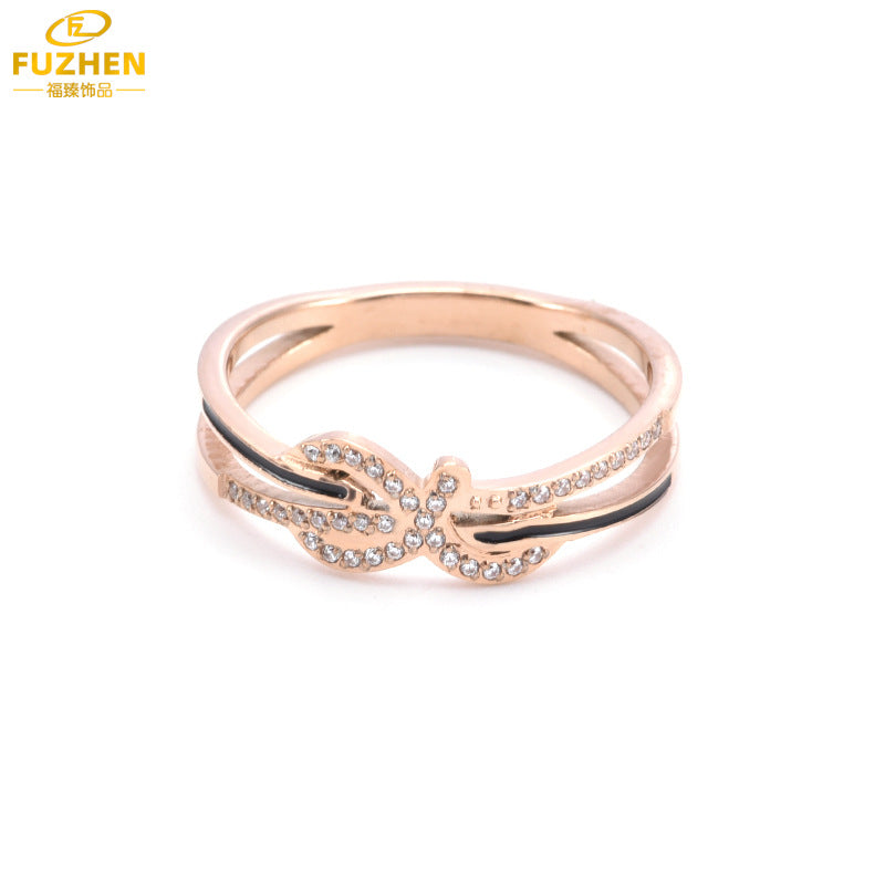 Women's Bow Knot Stainless Steel Ring with Zircon Detail