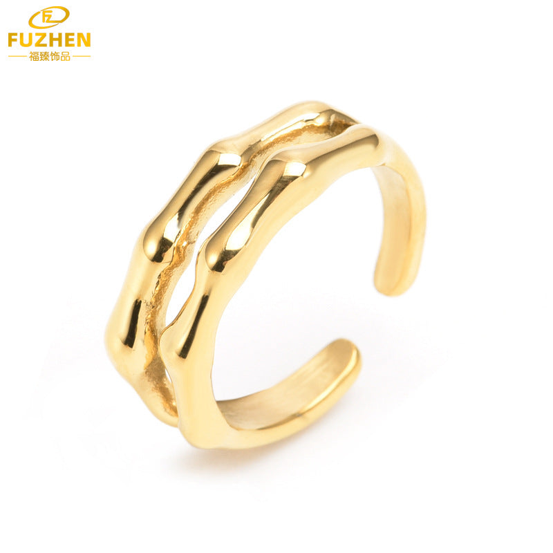 Women's Double-Layer Bamboo Knot Stainless Steel Ring