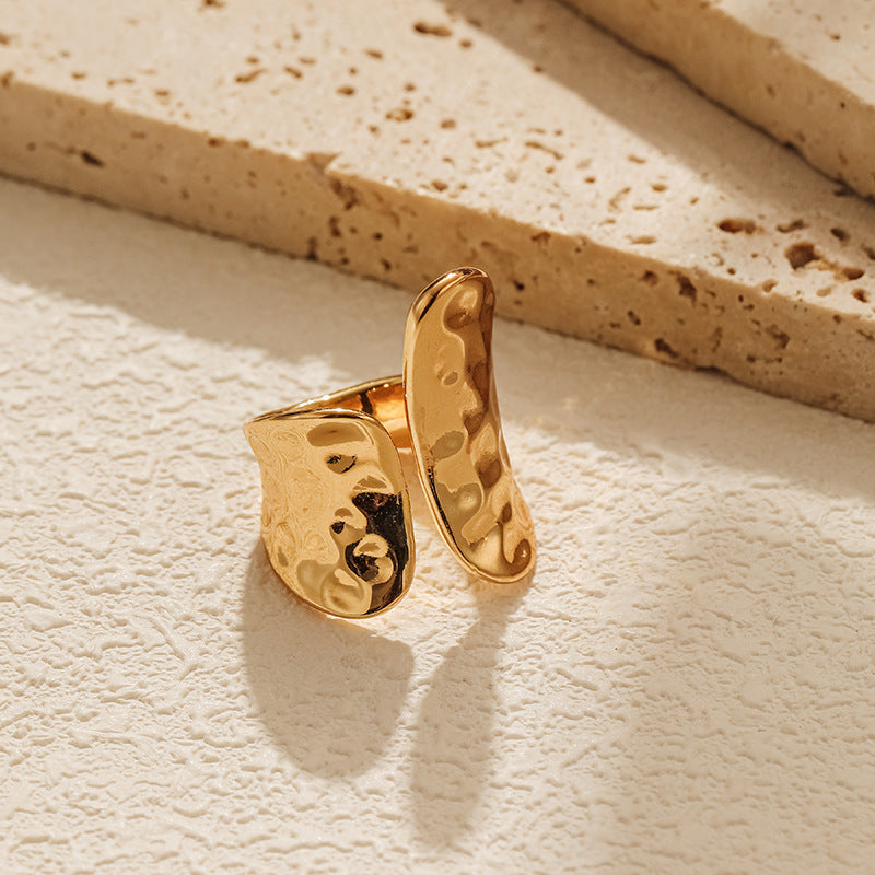 Asymmetrical Vintage Open Ring with 18K Gold-Plated Finish for Women
