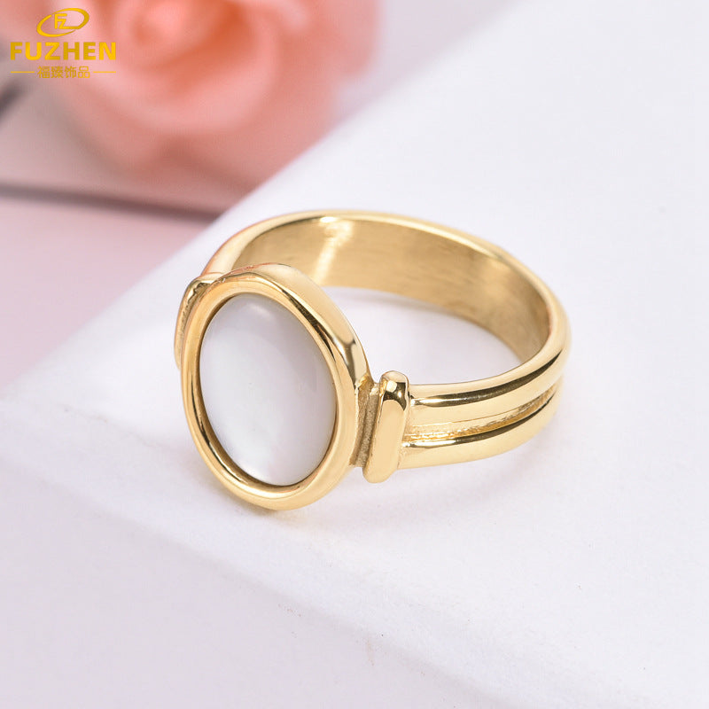 Minimalist White Mother-of-Pearl Stainless Steel Ring for Women