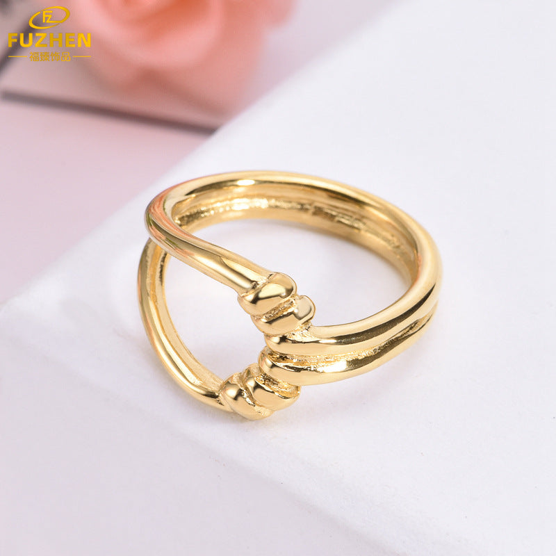 Asymmetrical Hollow Knot Stainless Steel Ring for Women