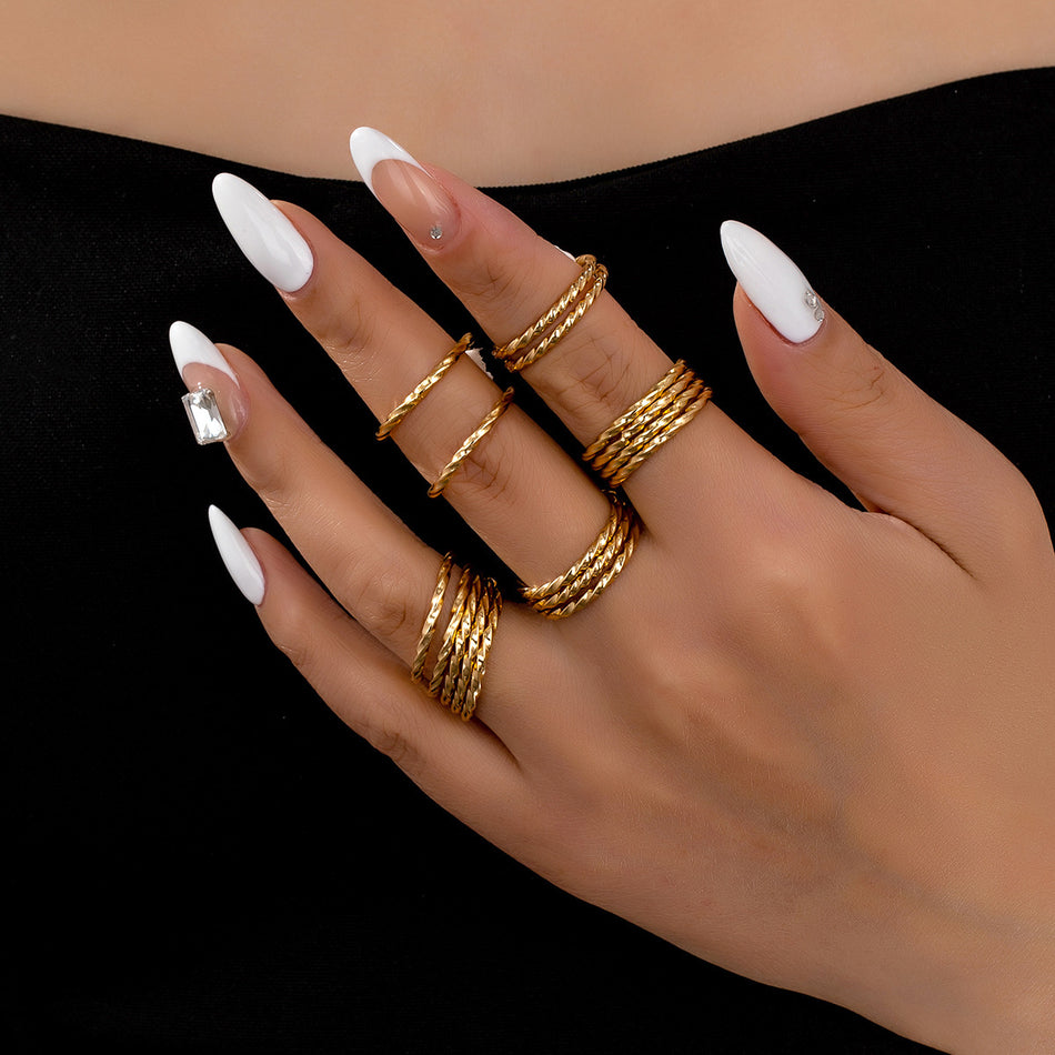 Gold Spiral Geometric Ring Set for Women with Minimalist Design